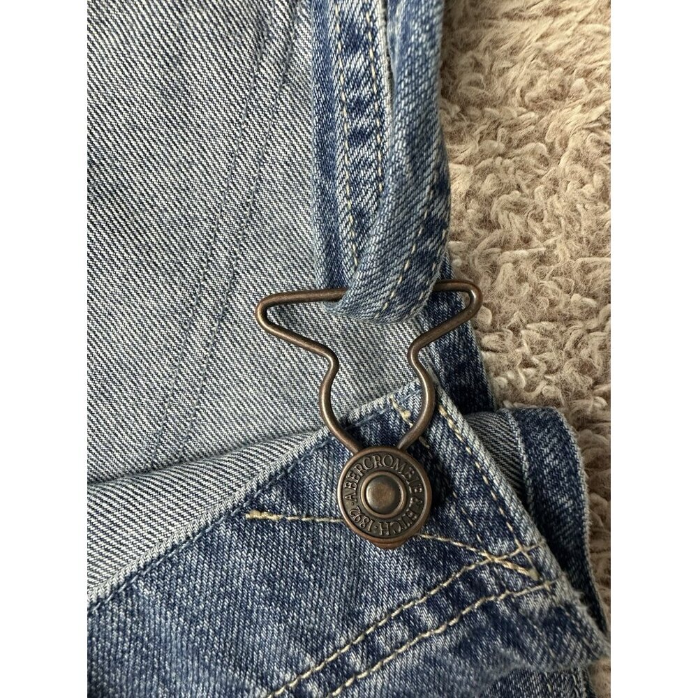 Abercrombie & Fitch Bib Overalls Size XS Denim Stretch Distressed Holes Cropped - Picture 11 of 15
